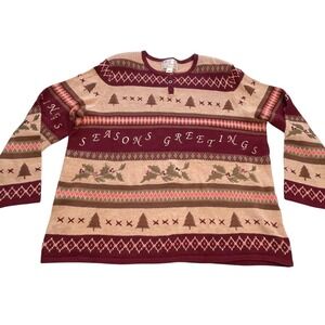 Vintage CJ Banks Hand Embroidered Christmas Cardigan Sweater Womens 1X Granny 03